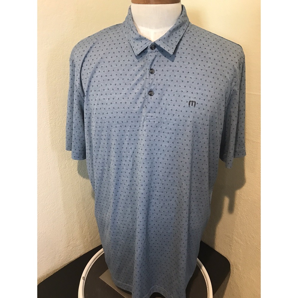 Travis Mathew‎ Men Polo Shirt Sz XXL Pima Cotton Blue All Over Paw Print Logo